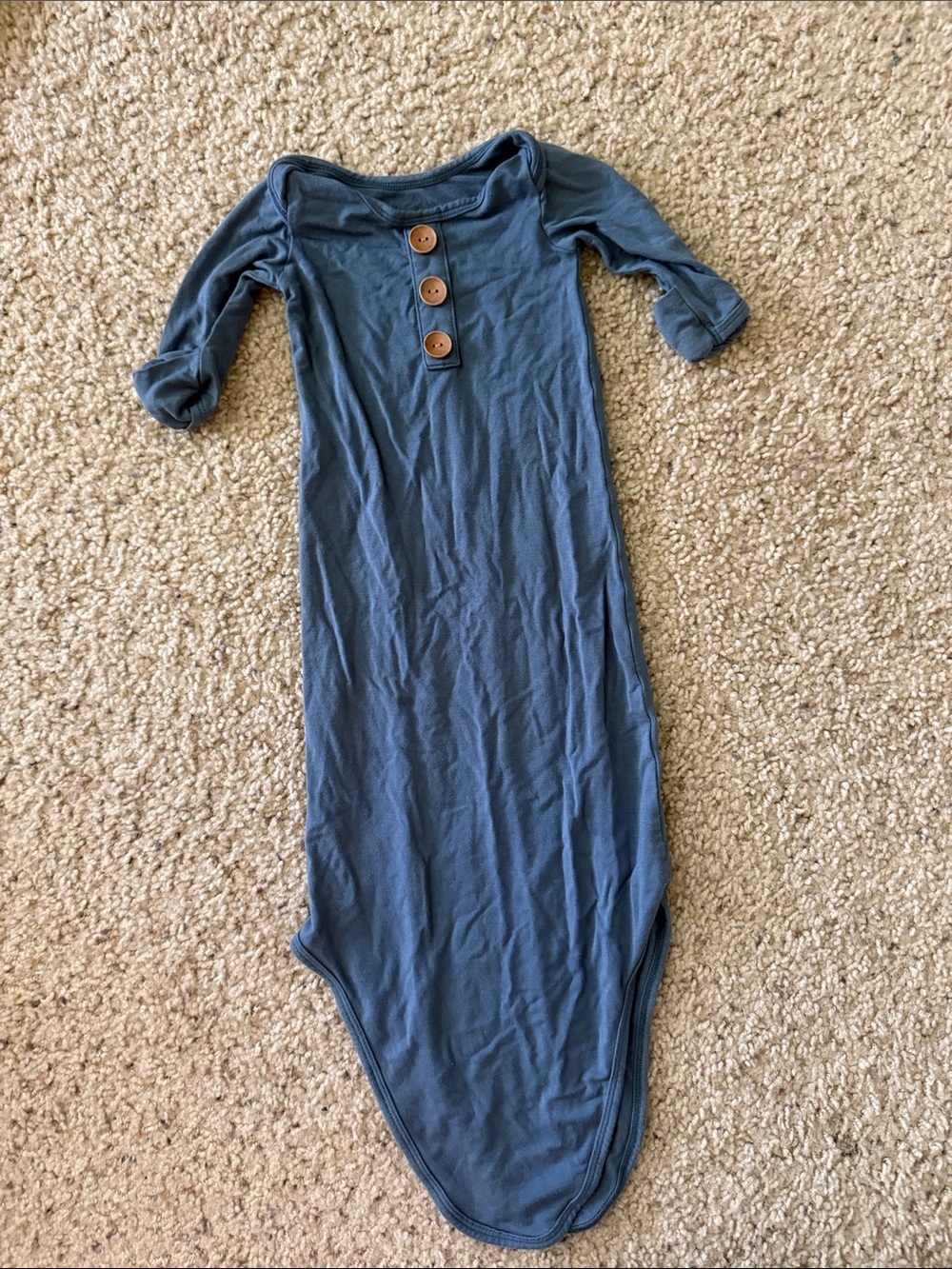 Caden Lane Slate Blue Baby Gown with Wooden Buttons
